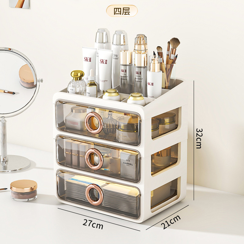 Caja de almacenamiento de cosméticos a prueba de polvo de escritorio transparente tocador de gran capacidad de cuidado de la piel de alto grado de almacenamiento rack de acrílico caja