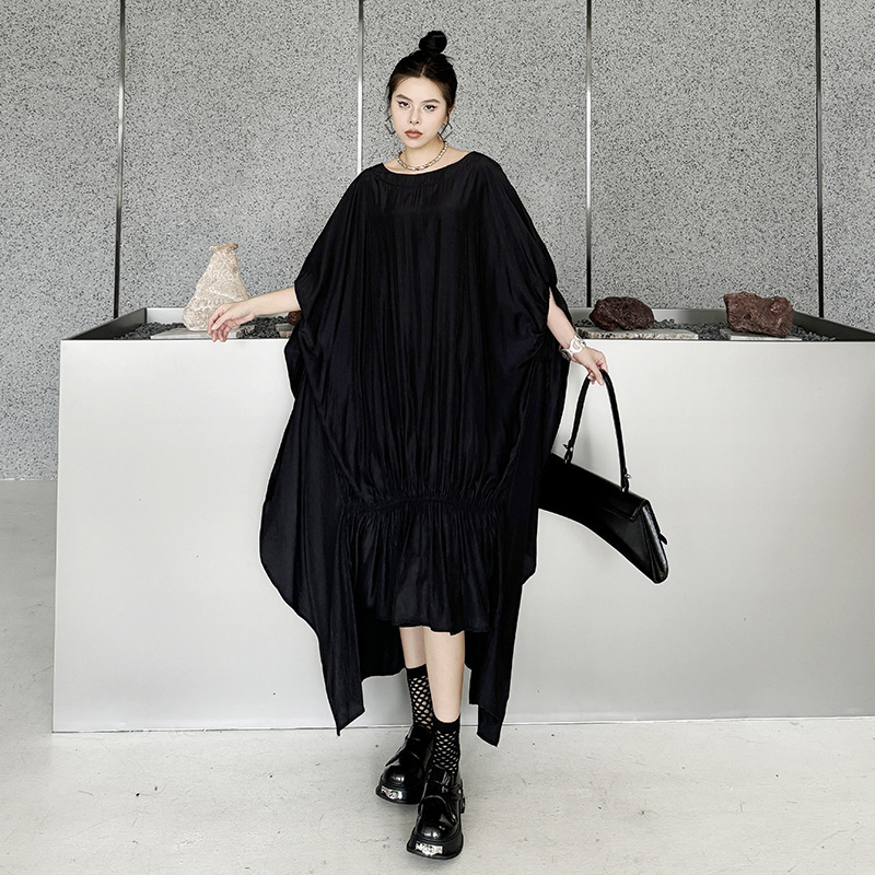 Yamamoto Dark Style Pleated Design Sense Bat Sleeve dress Summer New Loose Slimming Elegant Irregular Skirt Yamamoto Dark Style Pleated Design Sense Bat Sleeve dress Summer New Loose Slimming Elegant Irregular Skirt