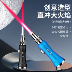 New rocket-shaped straight-pushing windproof red flame inflatable lighter for outdoor BBQ, suitable for cross-border.