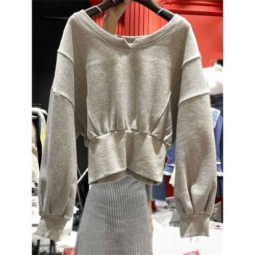 Women's Spring and Autumn Thin Short-Sleeved Sweatshirt with Pockets, Long-Sleeved, Zipper, and Tailored for a Fitted Look
