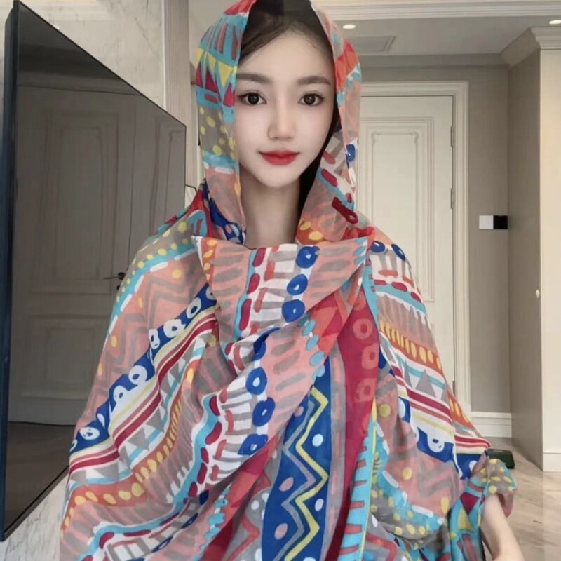 云南青海旅游丝巾夏季高级感女式中长外披复古民族风防晒盘扣披肩|undefined