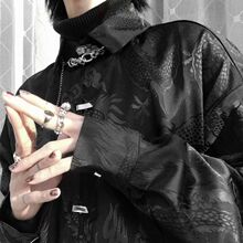 衬衫男新中式龙纹提花丝光免烫金属对扣暗黑禁欲系中性宽松衬衫