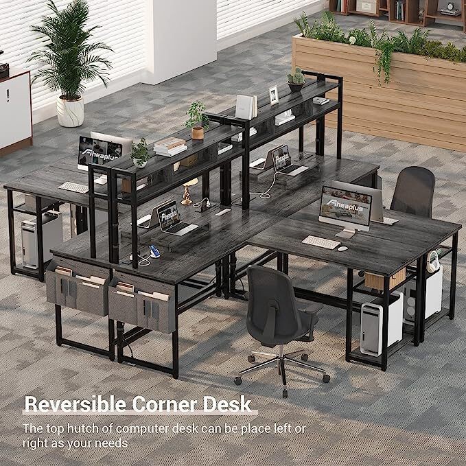 Cross-border exclusive L-shaped corner cool computer desk with LED lights large capacity storage desk with desktop rack