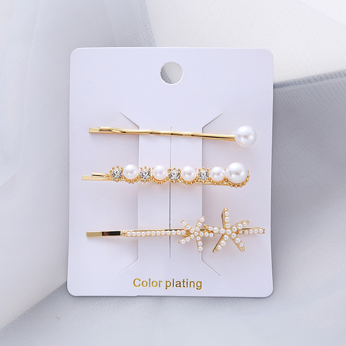 Japanese and Korean Minimalist Style DIY Famous Person Hair Clips with Metal Plating, Pearl, Crystal, and Diamond Eyebrow Clips for Women, Wholesale Hair Accessories