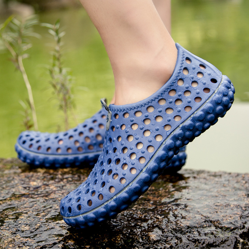 Summer Cross-border Men's Hole Shoes Breathable Bird's Nest Mesh Wading Sandals Lazy Slip-on Amphibious Beach Shoes