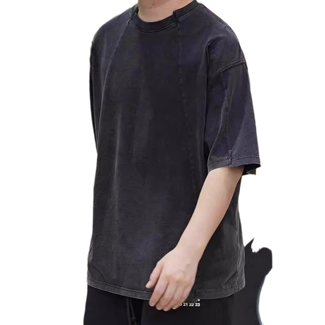American Fahion Brand New Patchwork Wahed Letter Embroidery Hort-leeve T-Shirts_voghion.com