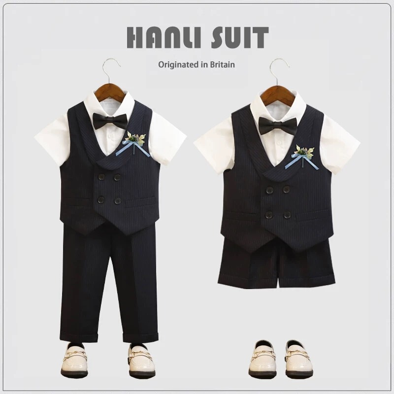 Boys' Formal Vest Suit Summer Flower Boy Suit Birthday Party Suit Host Performance Outfit