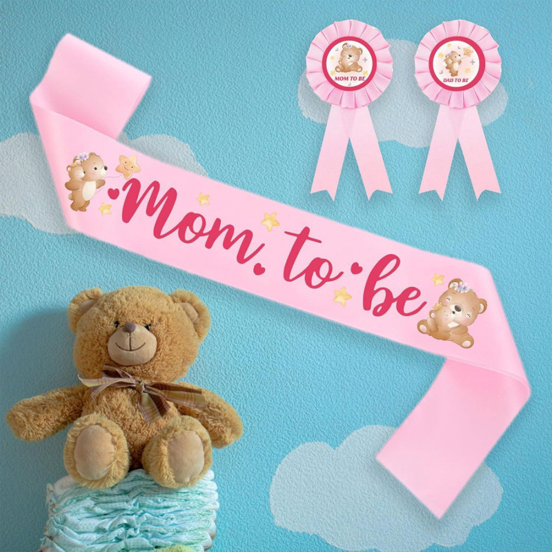 Correa de Hombro con Tema de Baby Shower, Osito de Peluche Rosa, Futura Mamá