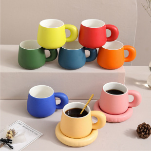 Creative Ceramic Mug Macaron Color Matte Frosted Coffee Cup Breakfast Big Belly Cup Office Milk Cup