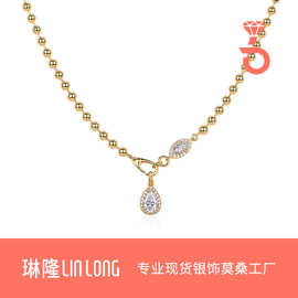 ins跨境s925银莫桑水滴纯银项链小众复古气质锁骨链时尚饰品批发