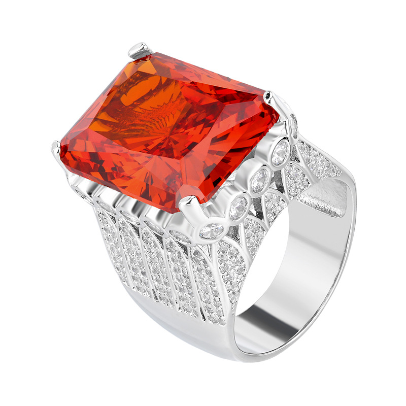 Otoño e invierno nuevo estilo Zhuang Shengsheng joyería fondo de cobre chapado en oro simulación Redine corte diamante cuadrado anillo cerrado piedra principal 15*20
