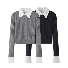 2025秋季新款时尚百搭拼接假两件短款针织衫女装AR803015