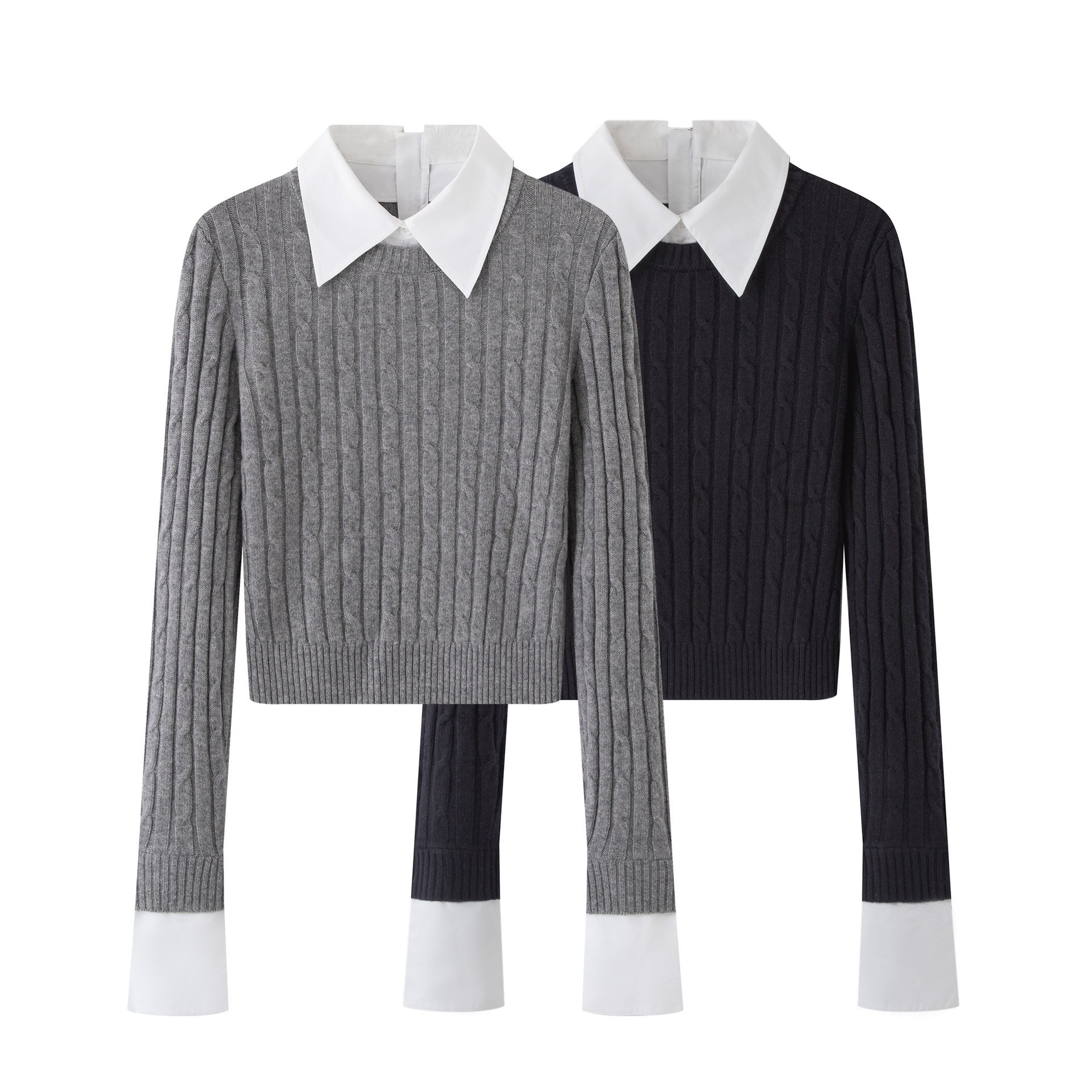 2025秋季新款时尚百搭拼接假两件短款针织衫女装AR803015