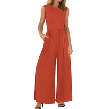 Q 49473 Women's sleeveless wide leg pocket jumpsuit Ů������