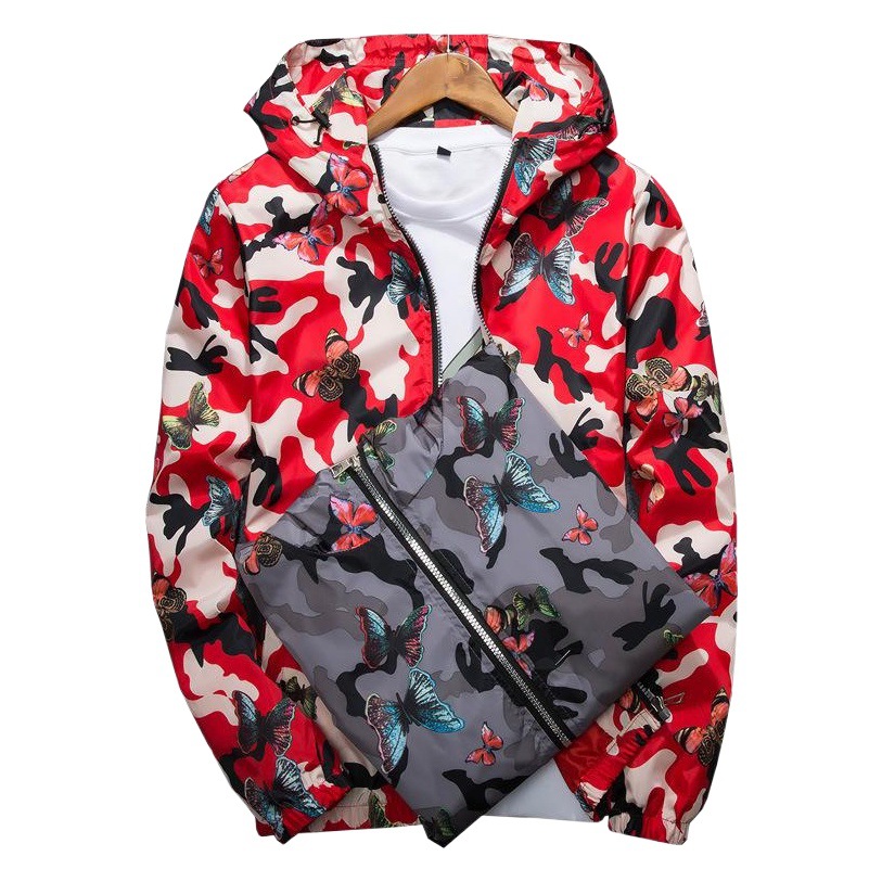 Suministro de comercio exterior Primavera y otoño chaqueta de los hombres pareja chaqueta con capucha juventud delgada camuflaje Flor Mariposa chaqueta hombres
