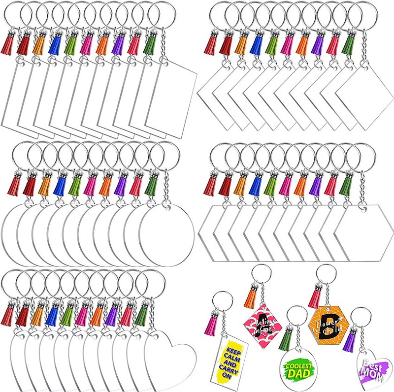200 Piece Vinyl Blank Keychain Multi Shape Acrylic Key Ring Colorful Leather Tassel Accessories 200 Piece Vinyl Blank Keychain Multi Shape Acrylic Key Ring Colorful Leather Tassel Accessories