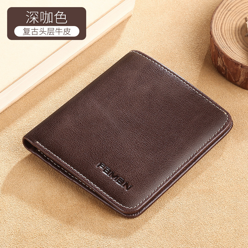 Venta directa de fábrica billetera de cuero ultrafina para hombre simple mini piel de vaca de primera capa de verano billetera para hombre de venta caliente