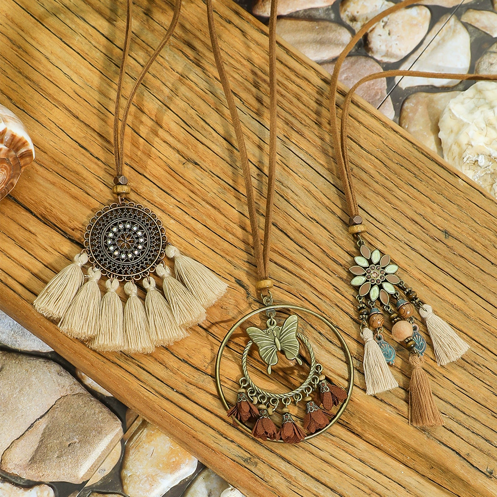 Горячая продажа взрывного богемного ручного ожерелья карри-бахромы бабочки кулон новый китайский винтажный свитер цепи аксессуары