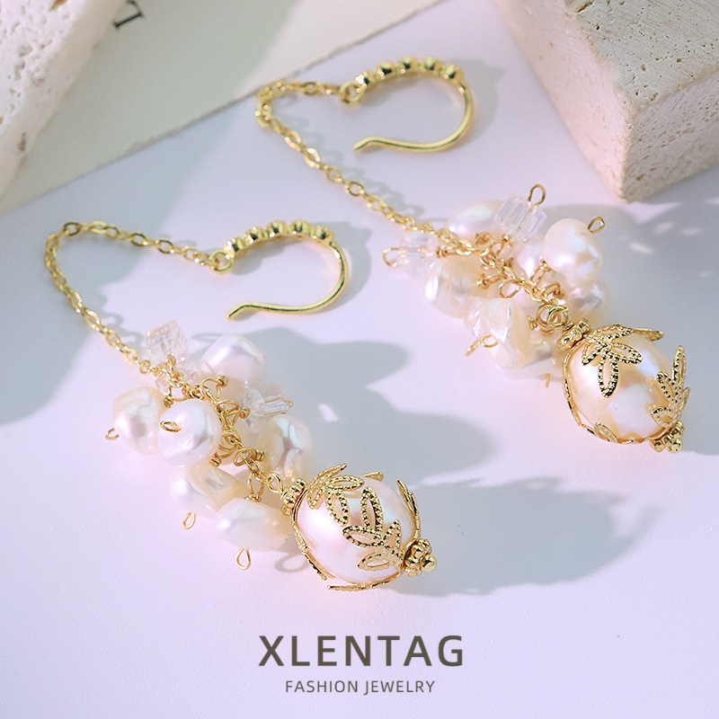 Zirconium original gancho cristal adornado barroco pendientes de perlas nicho estilo de alta sensación pendientes de orejas