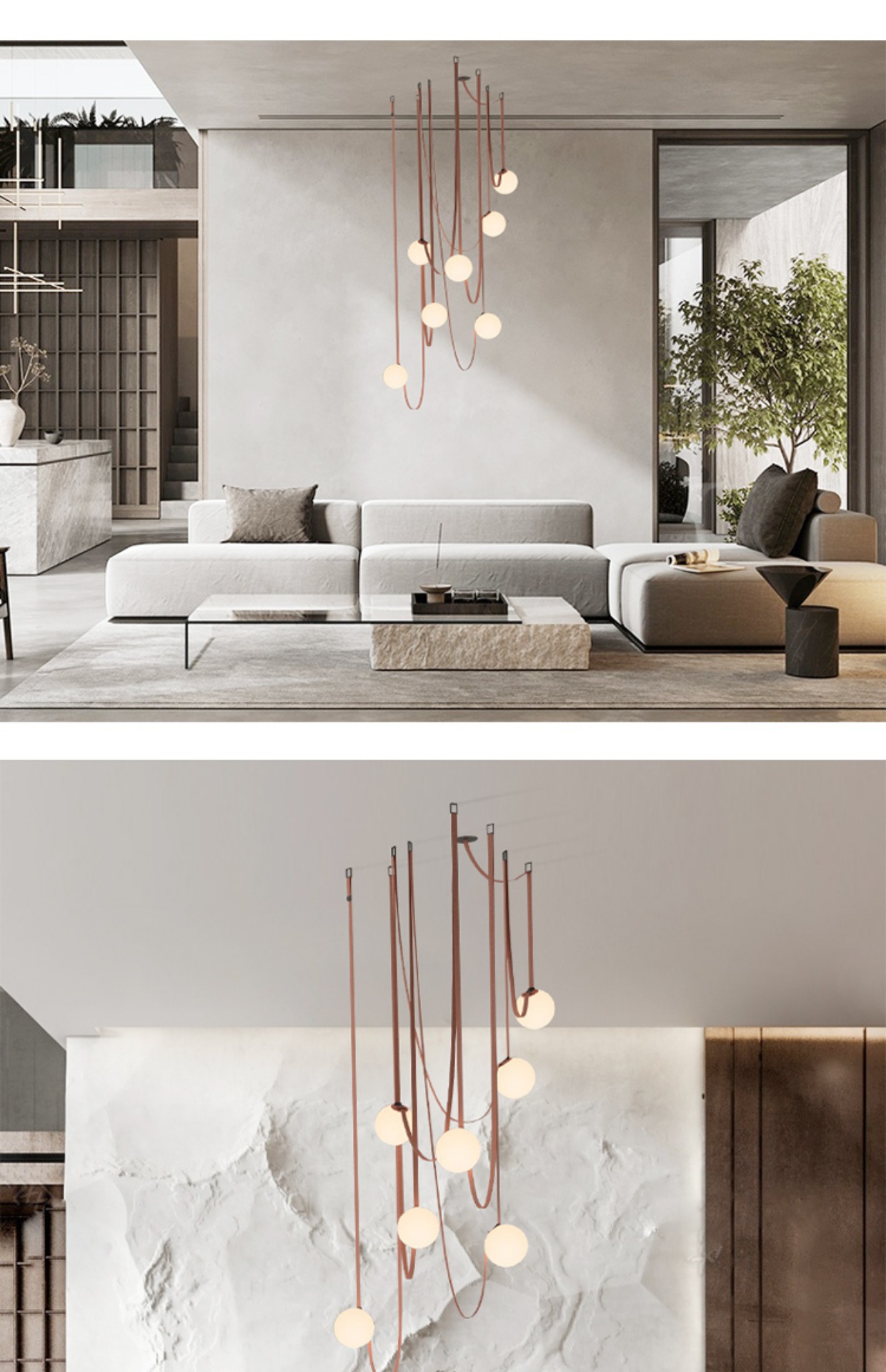 意大利极简客厅皮带吊灯设计师样板房挑空艺术装饰别墅楼梯间吊灯-阿里巴巴
