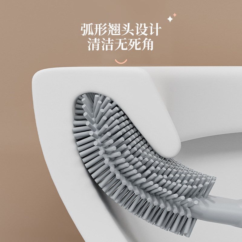 Cepillo de baño sin ángulo muerto hogar sin punzonado inodoro cepillo de silicona baño montado en la pared mango largo inodoro artefacto de limpieza