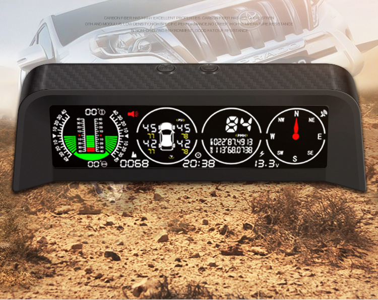Car Hud Head-Up Display Tire Pressure Monitoring Internal and External Altitude Gps Speed Slope Voltage Compass High-Definition Display
