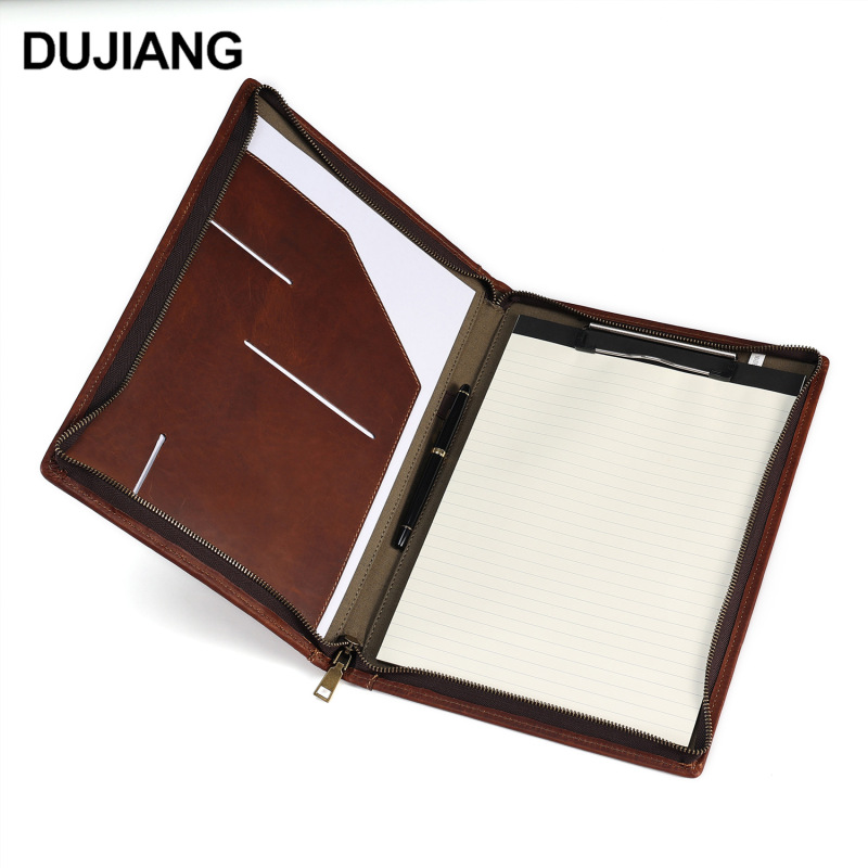 A4 Folder Crazy Horse Leather Tablet Bag 12.9inch iPad Bag Vintage Genuine Leather Zipper Document Folder Bag