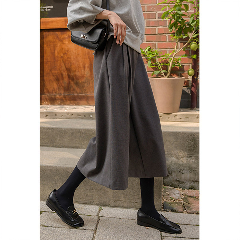 毛呢八分阔腿裤女士秋冬新款高腰加厚直筒裤小个子宽松七分呢子裤