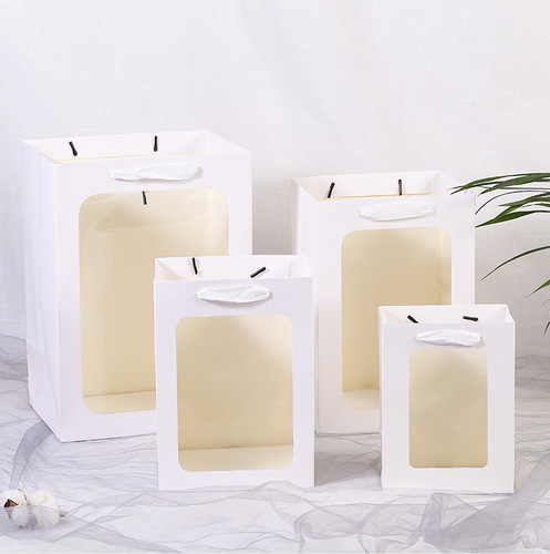Transparent Window-handled Bag, Ins Window Gift Bag, Creative Gift Packaging, Handheld Gift Bag, White Cardboard Bag