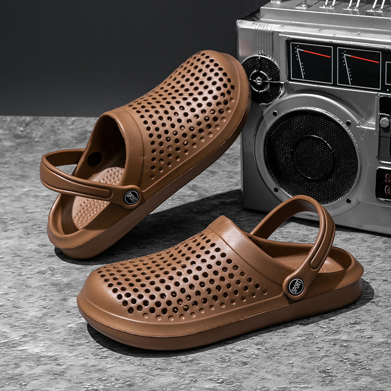Leaky Hole Shoes Bathroom Quick-drying Non-slip EVA Hollow Beach Slippers Men's Bath Sandals Outer Wear High-end Sense