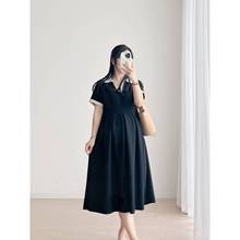 孕妇夏装韩版连衣裙2025新款夏款显瘦黑色大码夏季孕妇装A字裙子