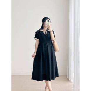 Pregnant Women's Summer Dress Korean Style dress 2025 New Summer Slim Black plus size Summer Maternity Dress A- Line Skirt