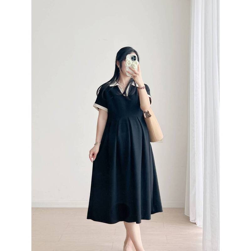 Pregnant Women's Summer Dress Korean Style dress 2025 New Summer Slim Black plus size Summer Maternity Dress A- Line Skirt Pregnant Women's Summer Dress Korean Style dress 2025 New Summer Slim Black plus size Summer Maternity Dress A- Line Skirt