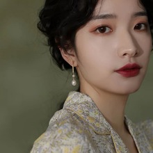 小众设计系列 精致天然淡水珍珠水滴耳环 银针 14K包金长款耳饰女