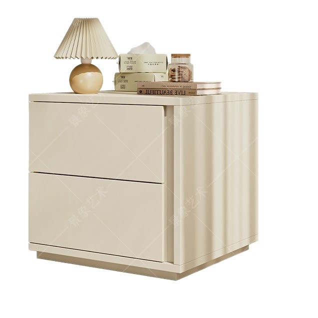 Mesa de cabezal de cama lujosa sensación de dormitorio de alta calidad almacenamiento al lado de la cama pequeño gabinete de almacenamiento simple ventana lateral de crema doble cajón