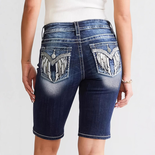 Elegant European and American Style Cross-border Amazon Independent Store New Women's Denim Embroidered Stretch Trousers Slimming