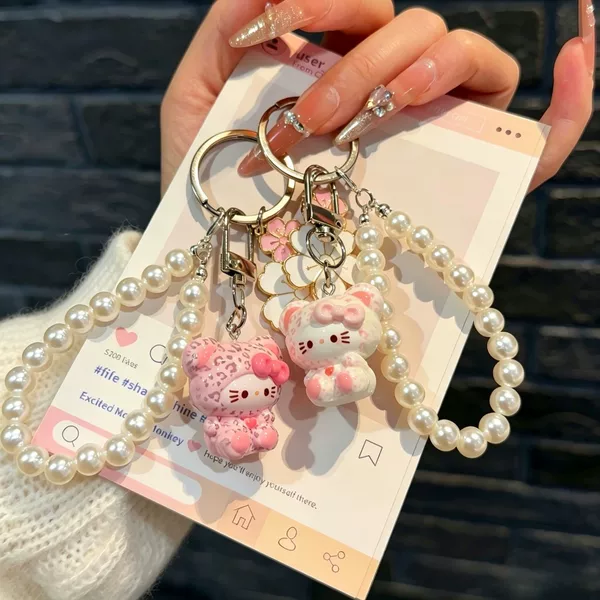 Cute 3D Leopard Print Bow Kitty Keychain for Girls, Bag Pendant, Gift for Girlfriend or Best Friend