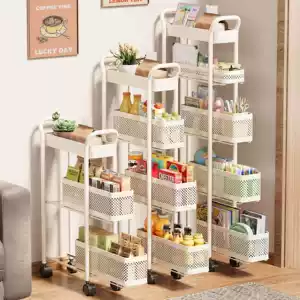 ชั้นวางของแบบรถเข็นแคบ 4 ชั้น สำหรับห้องครัวและห้องน้ำ
