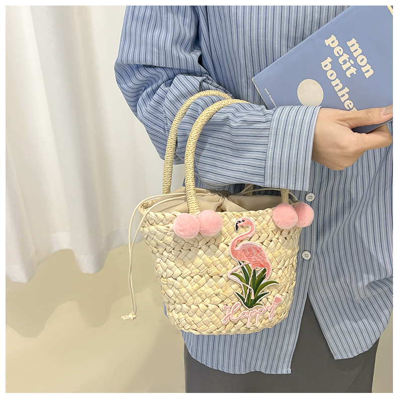 Women's Small Straw Letter Flamingo Flower Vacation Beach Weave Open Straw Bag display picture 18