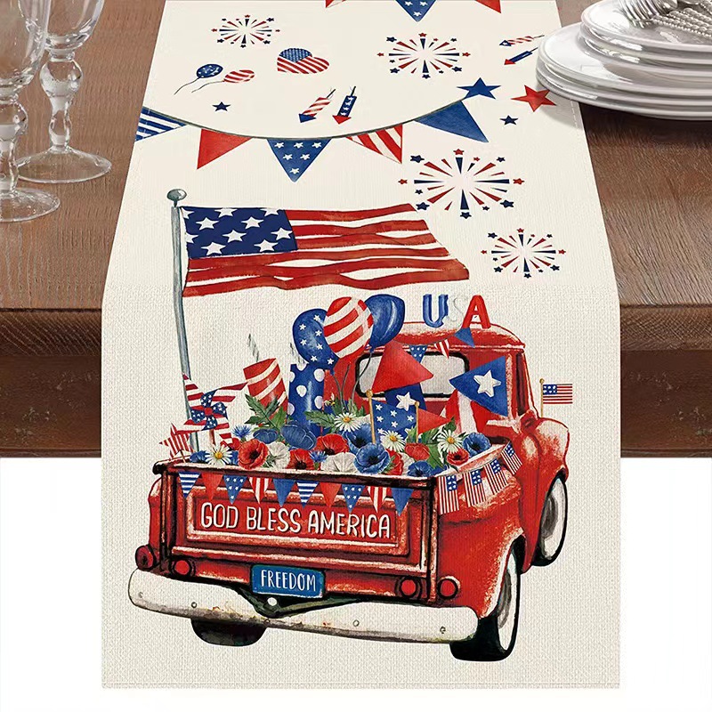Nórdico transfronterizo nuevo día de la independencia americana tela de mesa impresa lino sala de estar mesa de té festivales decoración de tela de mesa bandera