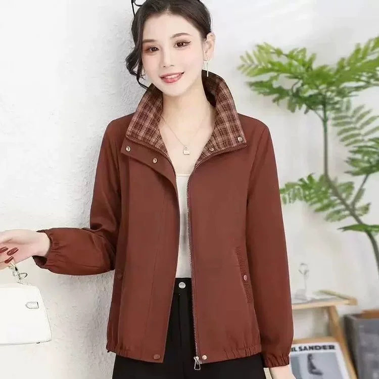 Среднее и старое женское пальто весной и осенью свободные новые большие размеры иностранные короткие повседневные куртки мамы весенний топ