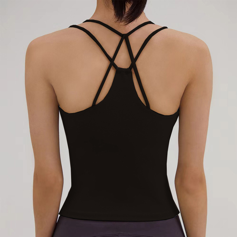 Nuevo chaleco de yoga de espalda deportiva de acondicionamiento físico para mujeres con cojín de pecho envuelto en el pecho correa de hombro a prueba de choques cruzada chaqueta