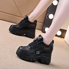 高底鞋女厚底内增高女鞋10cm小个子2023黑色百搭松糕底休闲老爹