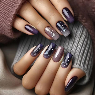 Foreign trade night sky stars fine flash fashion Joker fake nails Europe and the United States ins wind detachable wear nail art 24 pieces