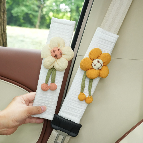 Car Seat Belt Shoulder Cover Cute Sunflower Anti-Strangle Seat Belt Cover Creative Waffle Seat Belt Shoulder Cover