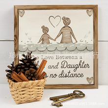 跨境木质复古母女之爱标牌2D平面插画桌面摆件家居节日装饰礼物
