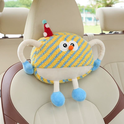 Car Headrest Neck Pillow Interior – Waist support - plush-little-monster-headrest-striped-yellow