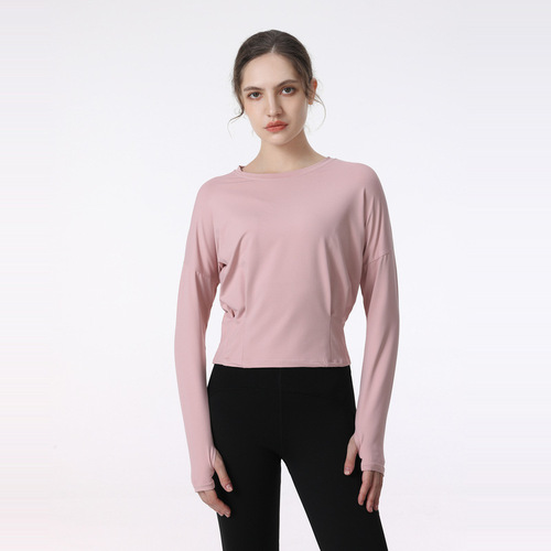 Autumn and winter yoga long-sleeved women's nude loose, slim, fashionable, casual, breathable and versatile fitness wear sports tops cross-border