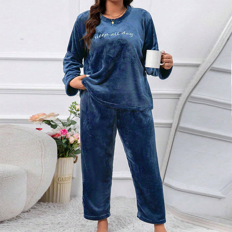 flannel ladies' home clothes winter new letter printing long sleeved warm suit simple and casual_voghion.com