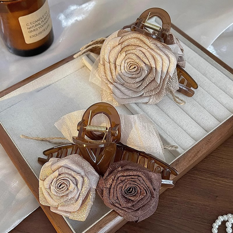 Clip de cabello grande rosa seca flores antiguo clip de cabello de otoño y invierno después del cerebro de la mujer clip de pescado pinza de cabello